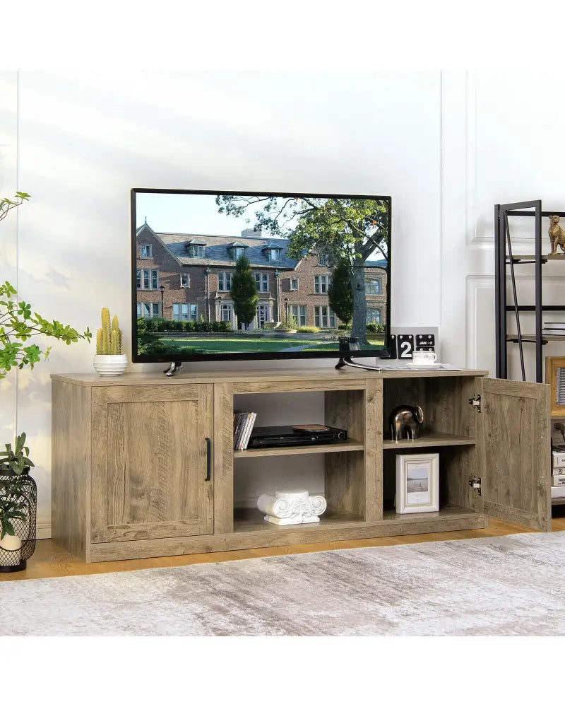 TV Stand with Double Barn Doors for TVs up to 65 Inch-Natural - Natural - Entertainment Centers & TV Stands