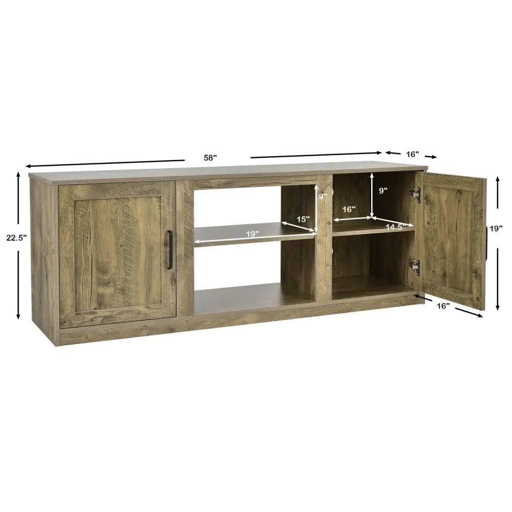 TV Stand with Double Barn Doors for TVs up to 65 Inch-Natural - Natural - Entertainment Centers & TV Stands