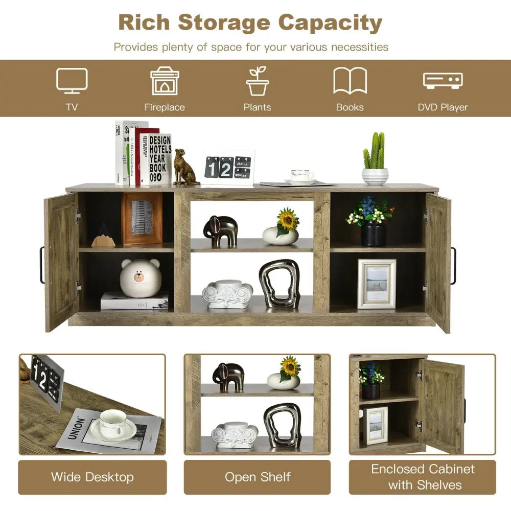 TV Stand with Double Barn Doors for TVs up to 65 Inch-Natural - Natural - Entertainment Centers & TV Stands