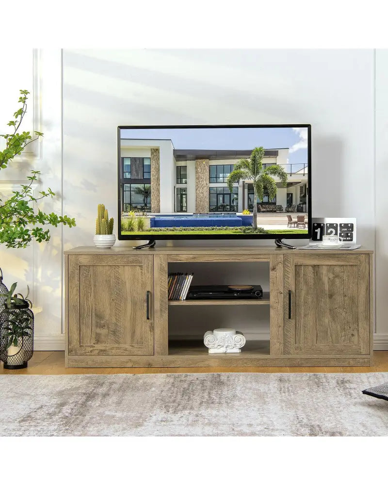 TV Stand with Double Barn Doors for TVs up to 65 Inch-Natural - Natural - Entertainment Centers & TV Stands