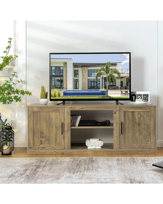 TV Stand with Double Barn Doors for TVs up to 65 Inch-Natural - Natural - Entertainment Centers & TV Stands