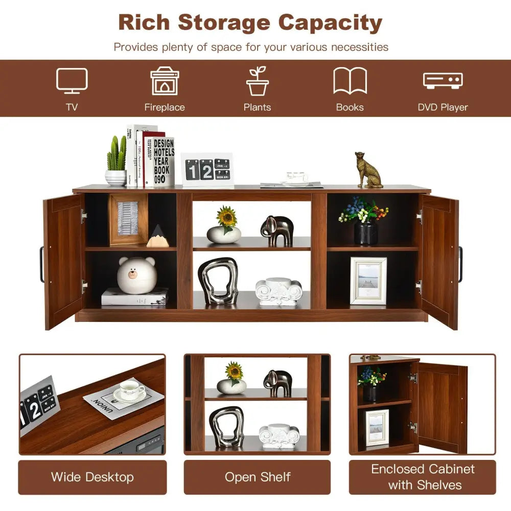 TV Stand with Double Barn Doors for TVs up to 65 Inch-Vintage - Walnut - Entertainment Centers & TV Stands