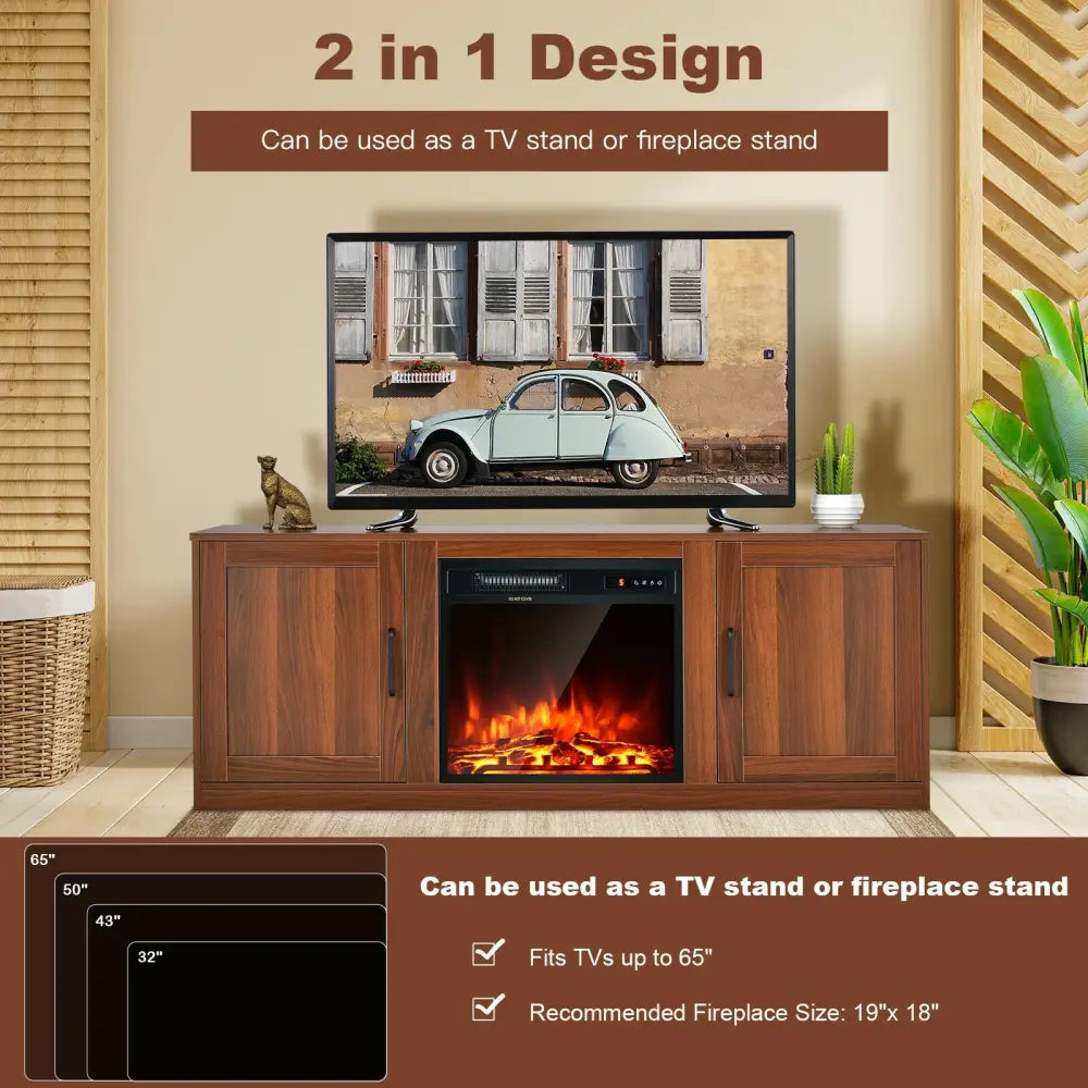 TV Stand with Double Barn Doors for TVs up to 65 Inch-Vintage - Walnut - Entertainment Centers & TV Stands