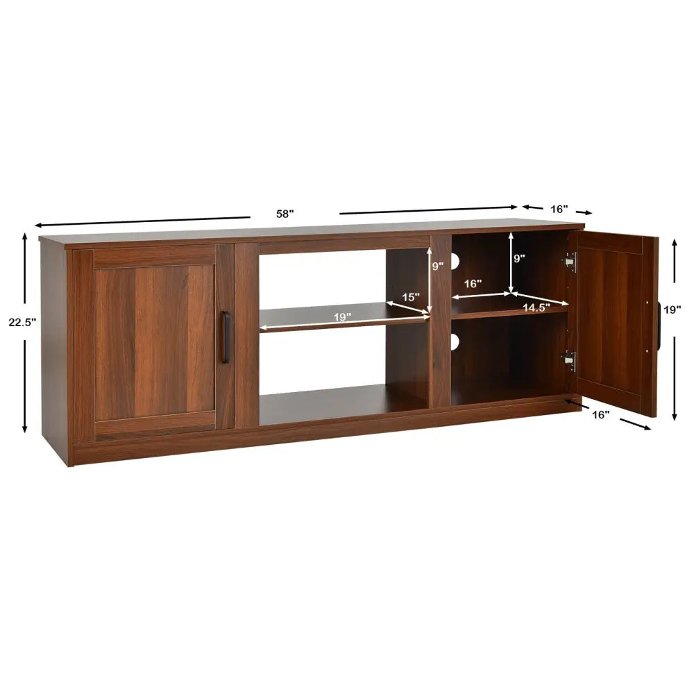 TV Stand with Double Barn Doors for TVs up to 65 Inch-Vintage - Walnut - Entertainment Centers & TV Stands