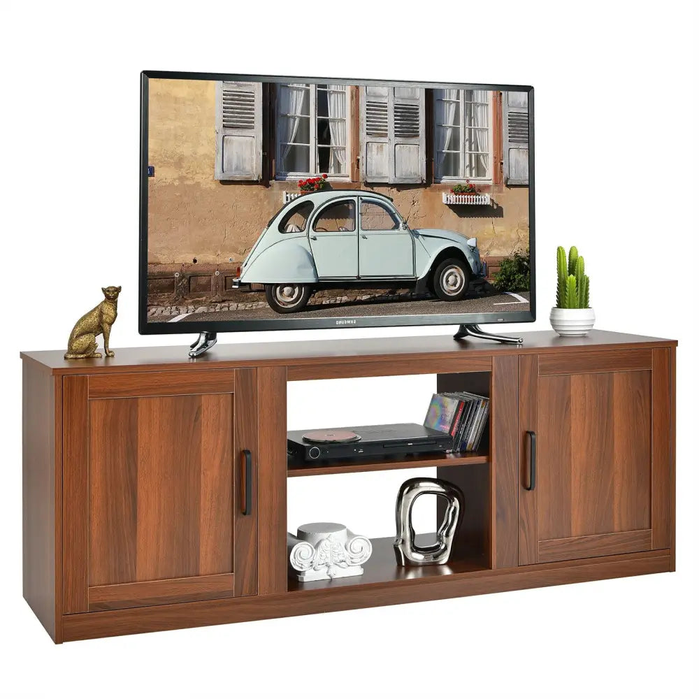 TV Stand with Double Barn Doors for TVs up to 65 Inch-Vintage - Walnut - Entertainment Centers & TV Stands