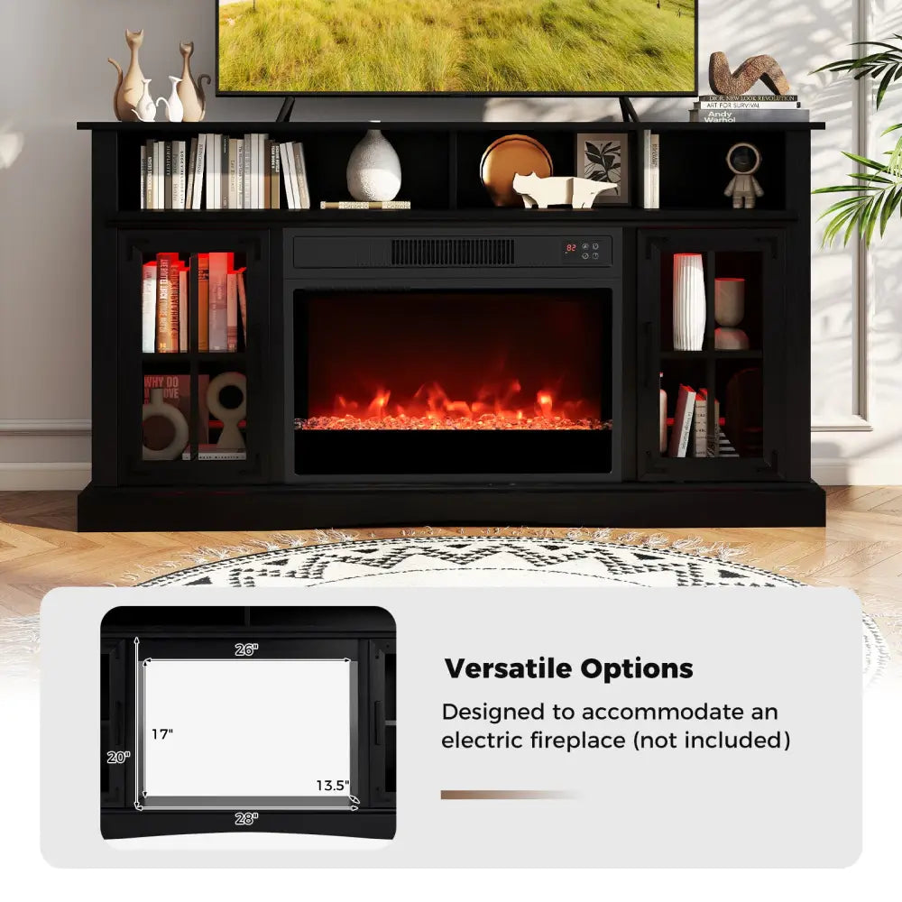TV Stand with LED Lights and Remote Control-Black - Black - Entertainment Centers & TV Stands