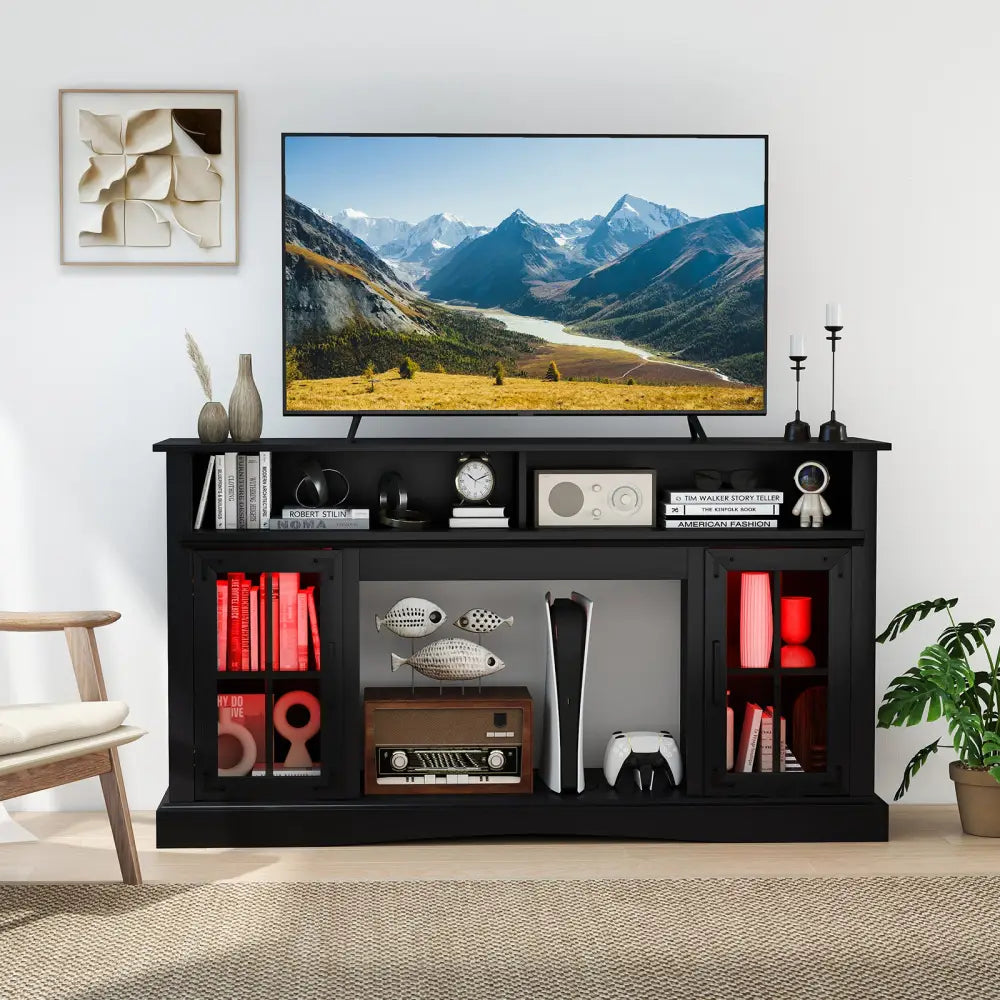 TV Stand with LED Lights and Remote Control-Black - Black - Entertainment Centers & TV Stands