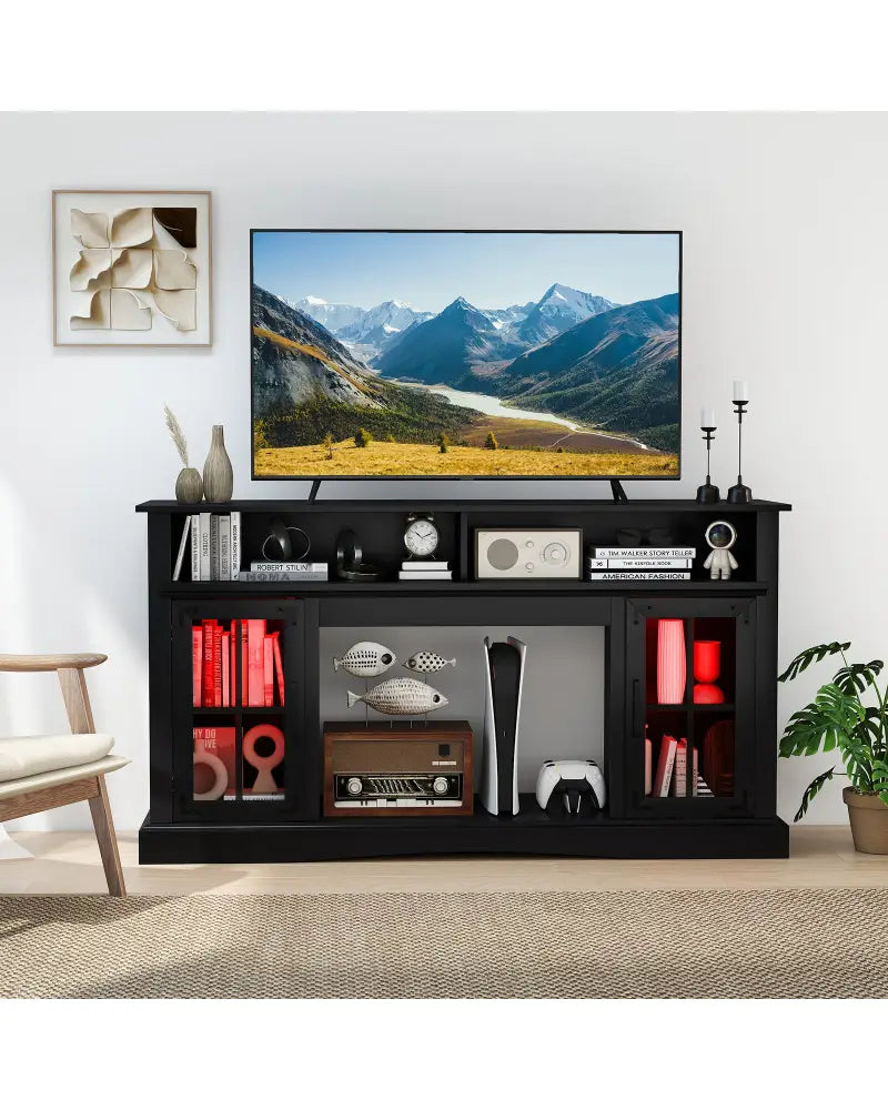 TV Stand with LED Lights and Remote Control-Black - Black - Entertainment Centers & TV Stands