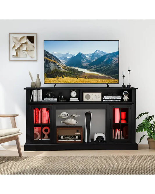 TV Stand with LED Lights and Remote Control-Black - Black - Entertainment Centers & TV Stands
