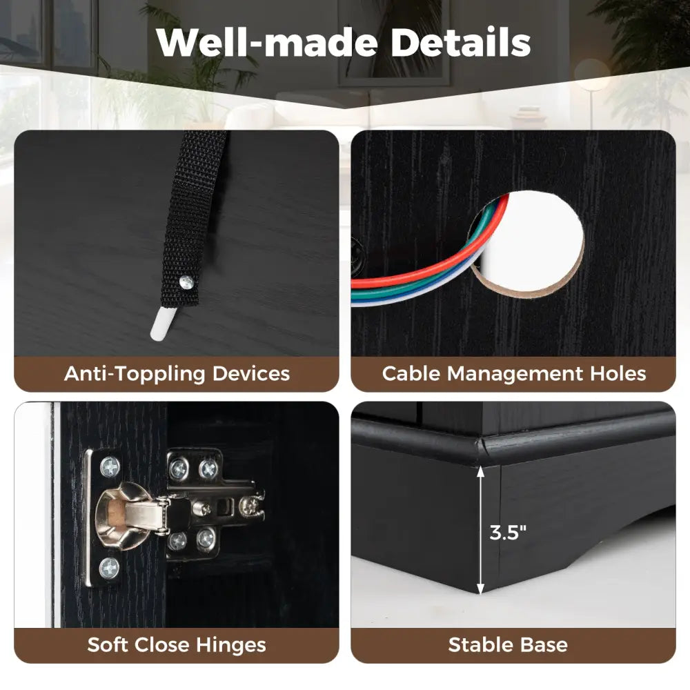 TV Stand with LED Lights and Remote Control-Black - Black - Entertainment Centers & TV Stands