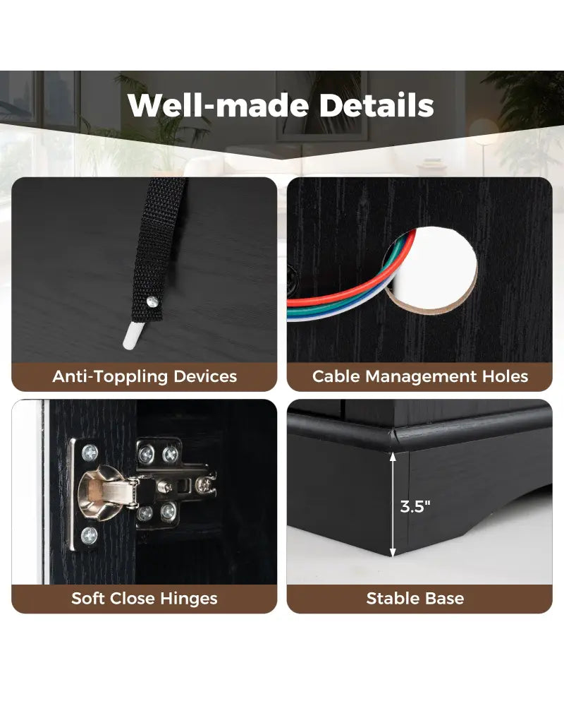 TV Stand with LED Lights and Remote Control-Black - Black - Entertainment Centers & TV Stands