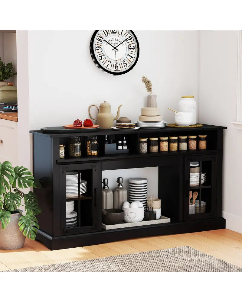 TV Stand with LED Lights and Remote Control-Black - Black - Entertainment Centers & TV Stands