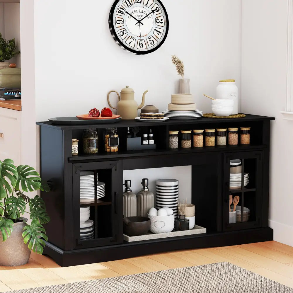 TV Stand with LED Lights and Remote Control-Black - Black - Entertainment Centers & TV Stands