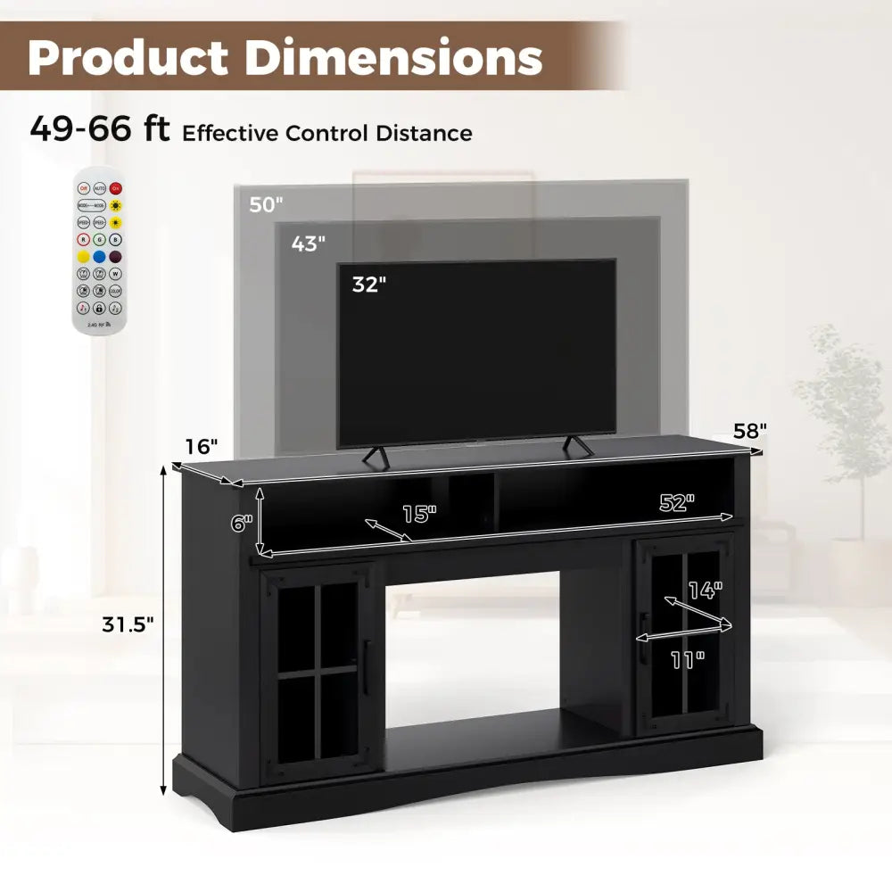 TV Stand with LED Lights and Remote Control-Black - Black - Entertainment Centers & TV Stands