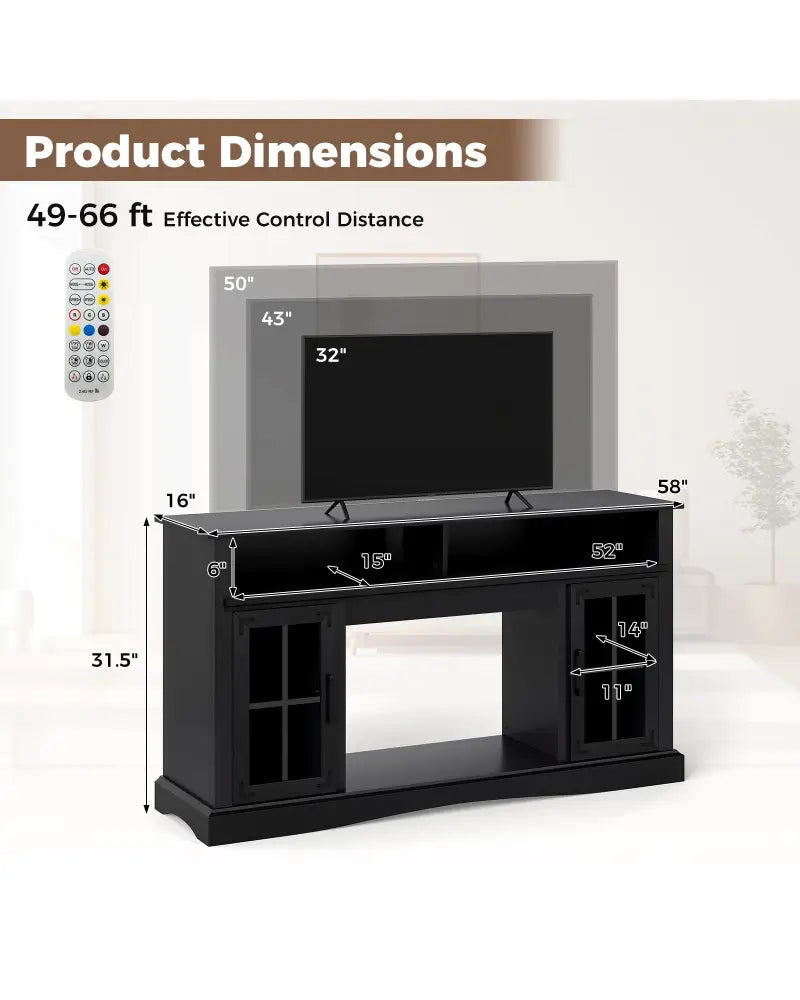 TV Stand with LED Lights and Remote Control-Black - Black - Entertainment Centers & TV Stands