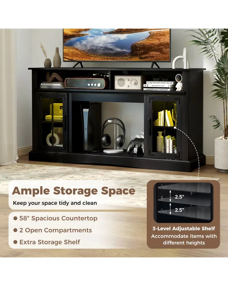 TV Stand with LED Lights and Remote Control-Black - Black - Entertainment Centers & TV Stands