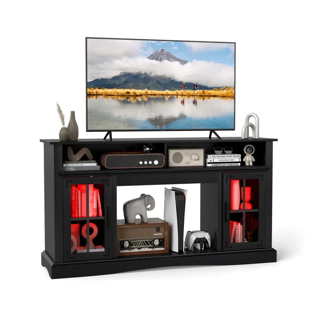 TV Stand with LED Lights and Remote Control-Black - Black - Entertainment Centers & TV Stands
