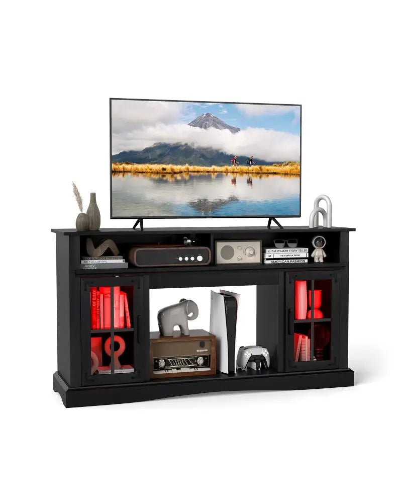 TV Stand with LED Lights and Remote Control-Black - Black - Entertainment Centers & TV Stands