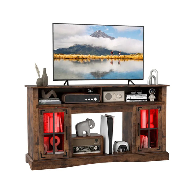 TV Stand with LED Lights and Remote Control-Rustic Brown - Rustic Brown - Entertainment Centers & TV Stands