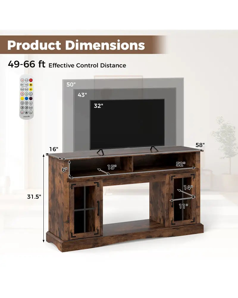 TV Stand with LED Lights and Remote Control-Rustic Brown - Rustic Brown - Entertainment Centers & TV Stands
