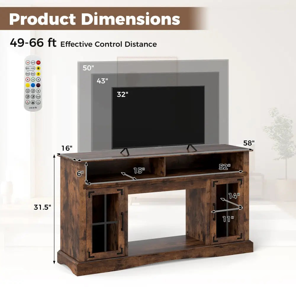 TV Stand with LED Lights and Remote Control-Rustic Brown - Rustic Brown - Entertainment Centers & TV Stands