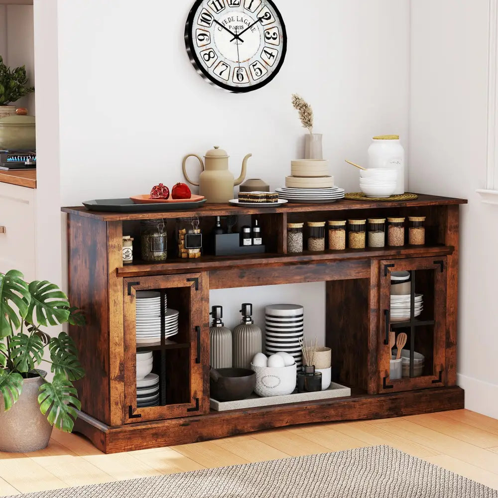 TV Stand with LED Lights and Remote Control-Rustic Brown - Rustic Brown - Entertainment Centers & TV Stands