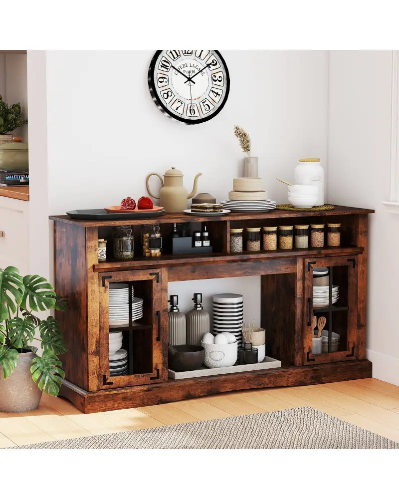 TV Stand with LED Lights and Remote Control-Rustic Brown - Rustic Brown - Entertainment Centers & TV Stands