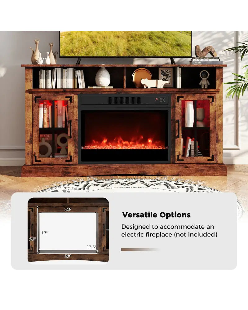 TV Stand with LED Lights and Remote Control-Rustic Brown - Rustic Brown - Entertainment Centers & TV Stands