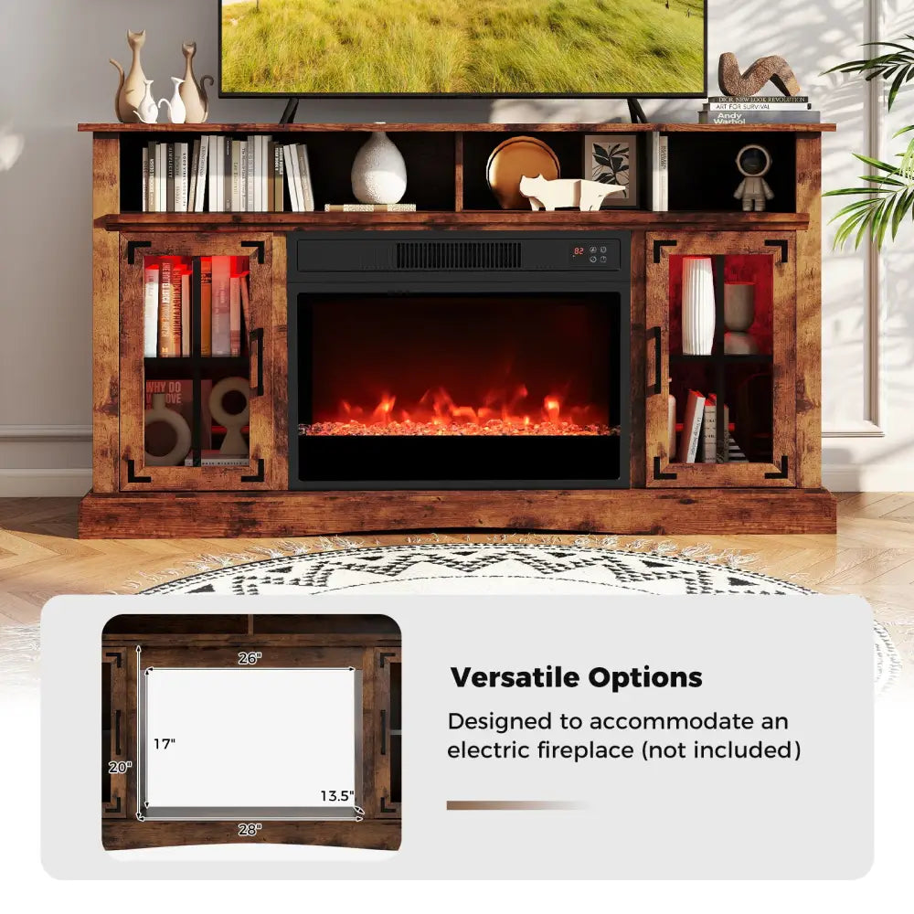 TV Stand with LED Lights and Remote Control-Rustic Brown - Rustic Brown - Entertainment Centers & TV Stands