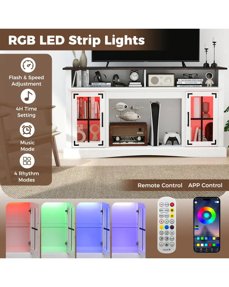 TV Stand with LED Lights and Remote Control-White - White - Entertainment Centers & TV Stands