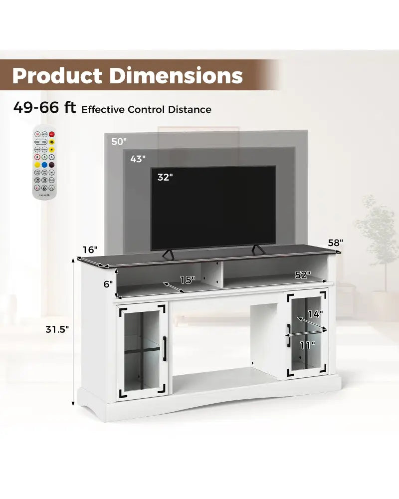TV Stand with LED Lights and Remote Control-White - White - Entertainment Centers & TV Stands