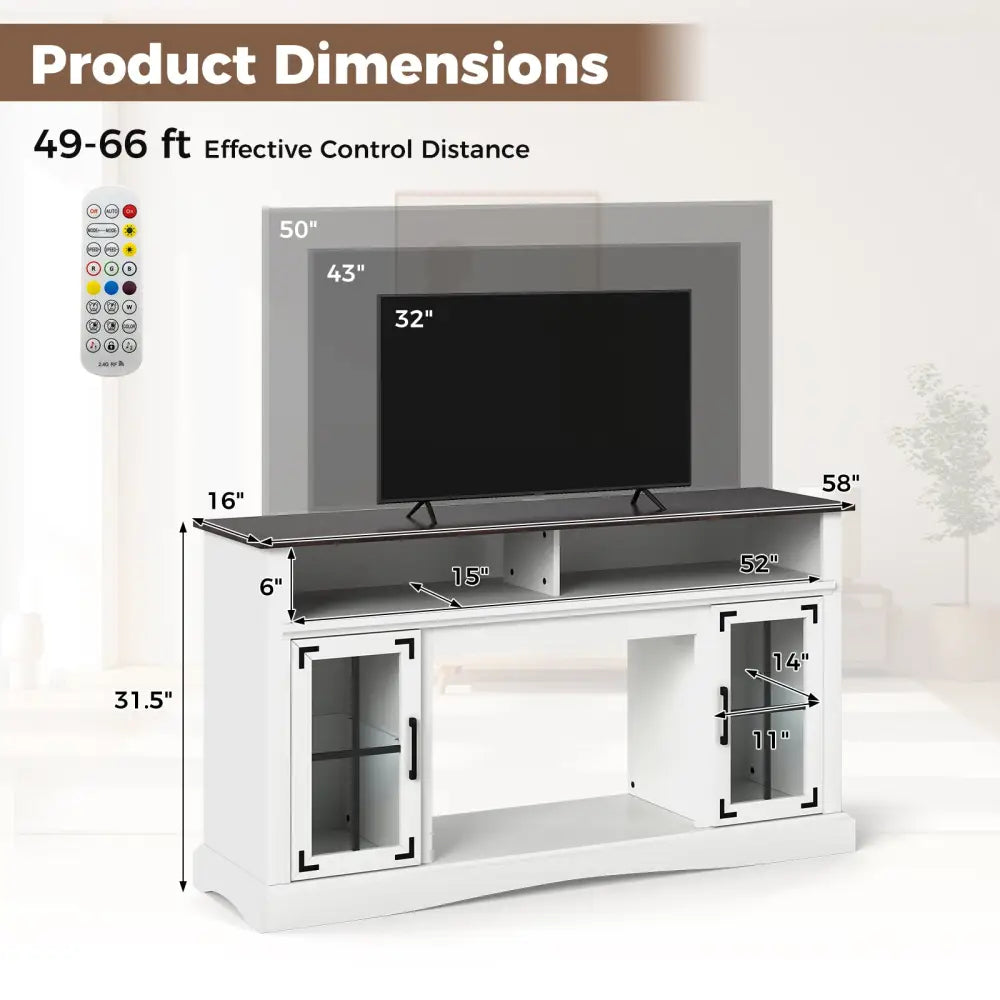 TV Stand with LED Lights and Remote Control-White - White - Entertainment Centers & TV Stands