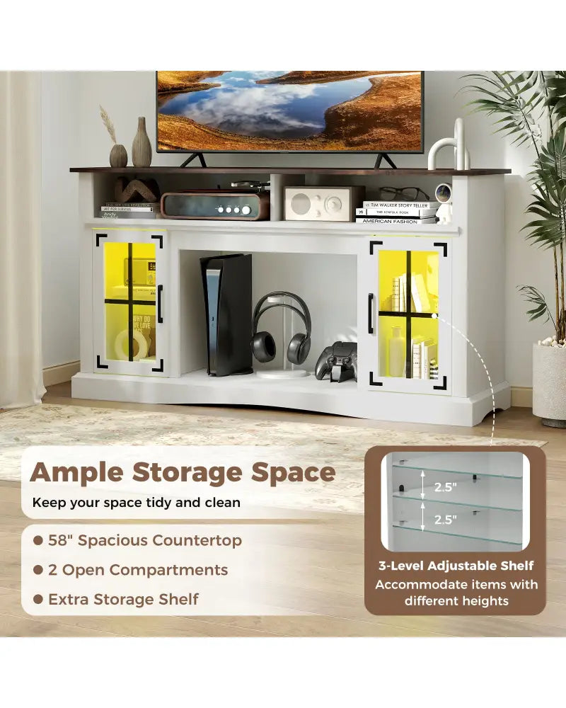 TV Stand with LED Lights and Remote Control-White - White - Entertainment Centers & TV Stands