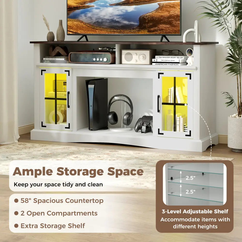 TV Stand with LED Lights and Remote Control-White - White - Entertainment Centers & TV Stands