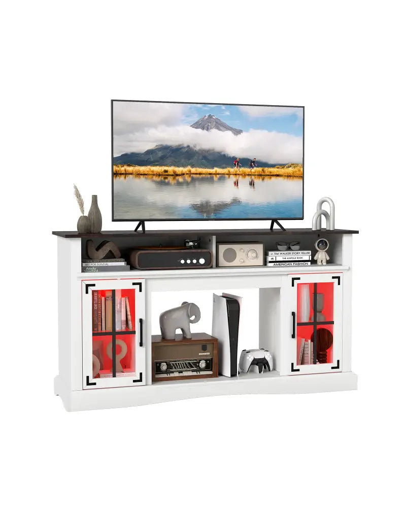 TV Stand with LED Lights and Remote Control-White - White - Entertainment Centers & TV Stands