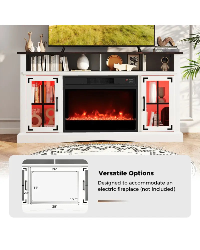 TV Stand with LED Lights and Remote Control-White - White - Entertainment Centers & TV Stands