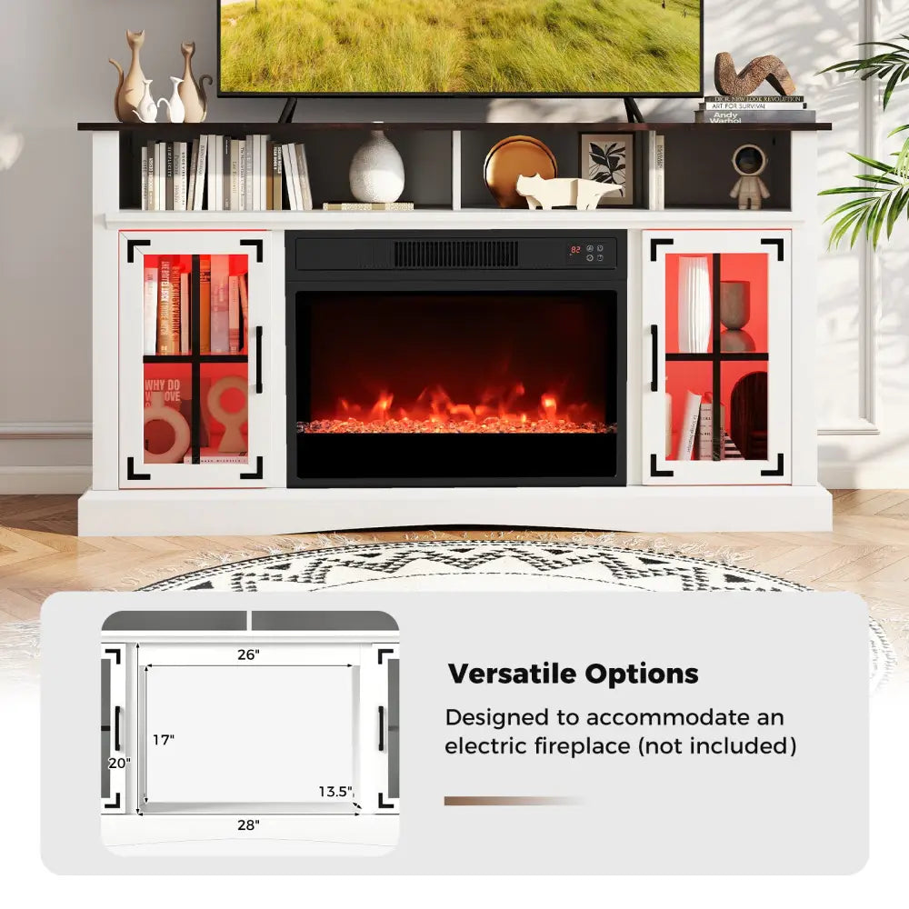 TV Stand with LED Lights and Remote Control-White - White - Entertainment Centers & TV Stands