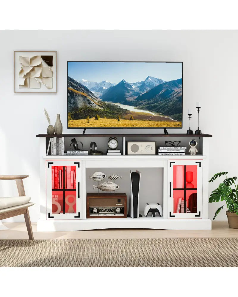 TV Stand with LED Lights and Remote Control-White - White - Entertainment Centers & TV Stands