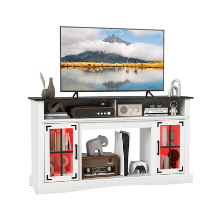 TV Stand with LED Lights and Remote Control-White - White - Entertainment Centers & TV Stands