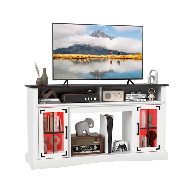 TV Stand with LED Lights and Remote Control-White - White - Entertainment Centers & TV Stands