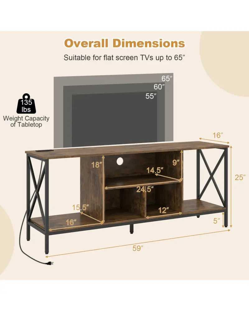 TV Stand with LED Lights for 65 Inch TV Entertainment Center with Power Outlets-Brown - Brown - Entertainment Centers &