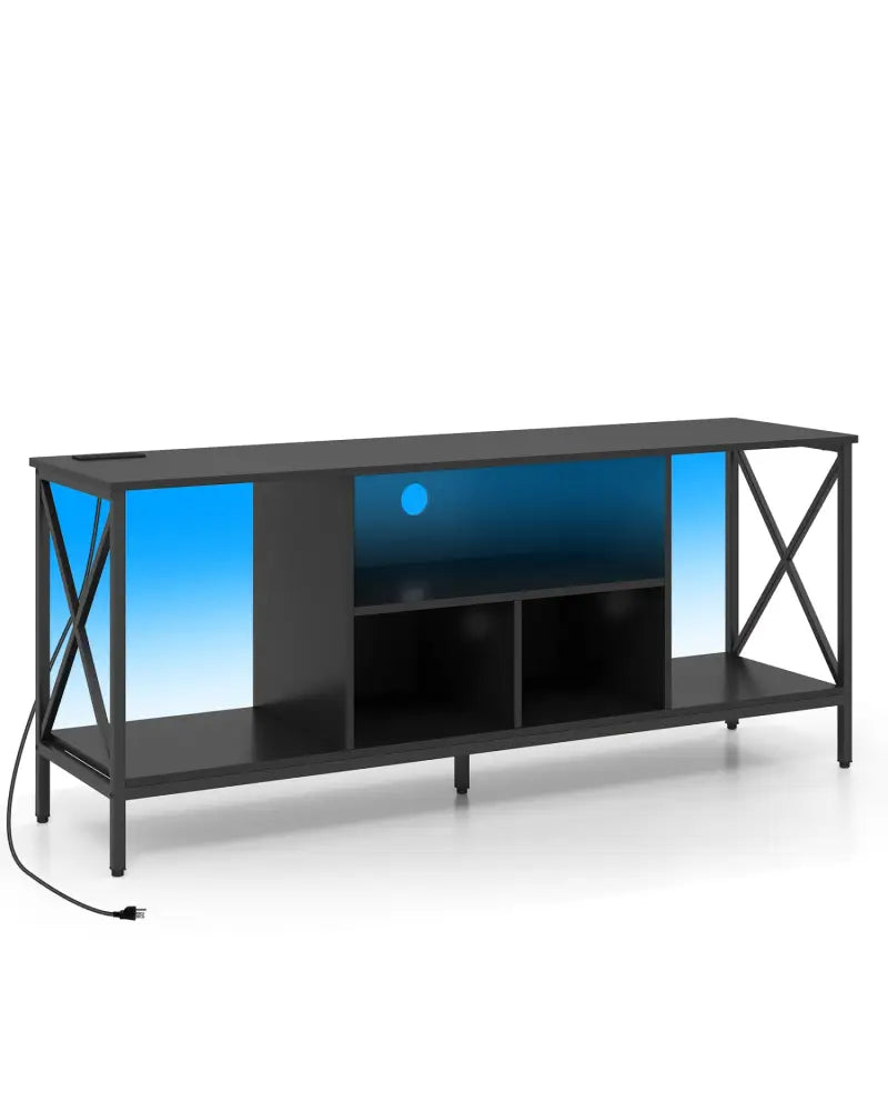TV Stand with LED Lights for 65 Inch TV Entertainment Center with Power Outlets-Black - Black - Entertainment Centers &