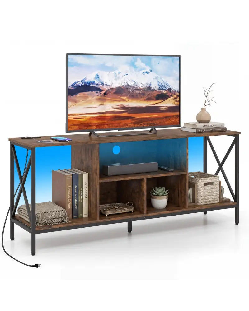 TV Stand with LED Lights for 65 Inch TV Entertainment Center with Power Outlets-Brown - Brown - Entertainment Centers &