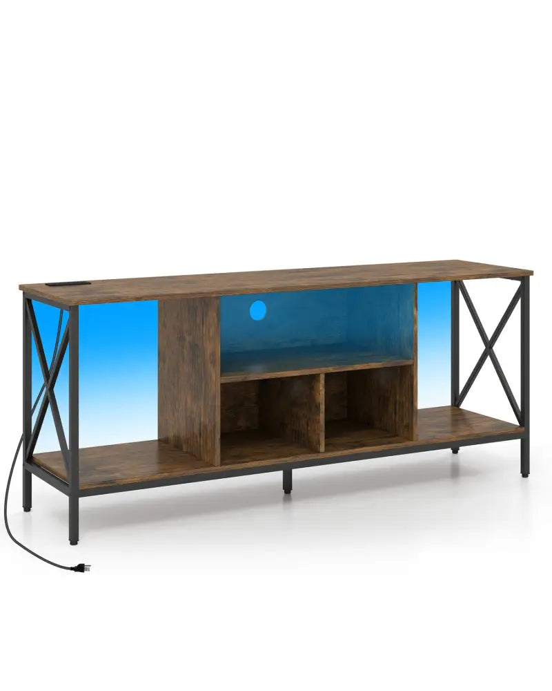 TV Stand with LED Lights for 65 Inch TV Entertainment Center with Power Outlets-Brown - Brown - Entertainment Centers &