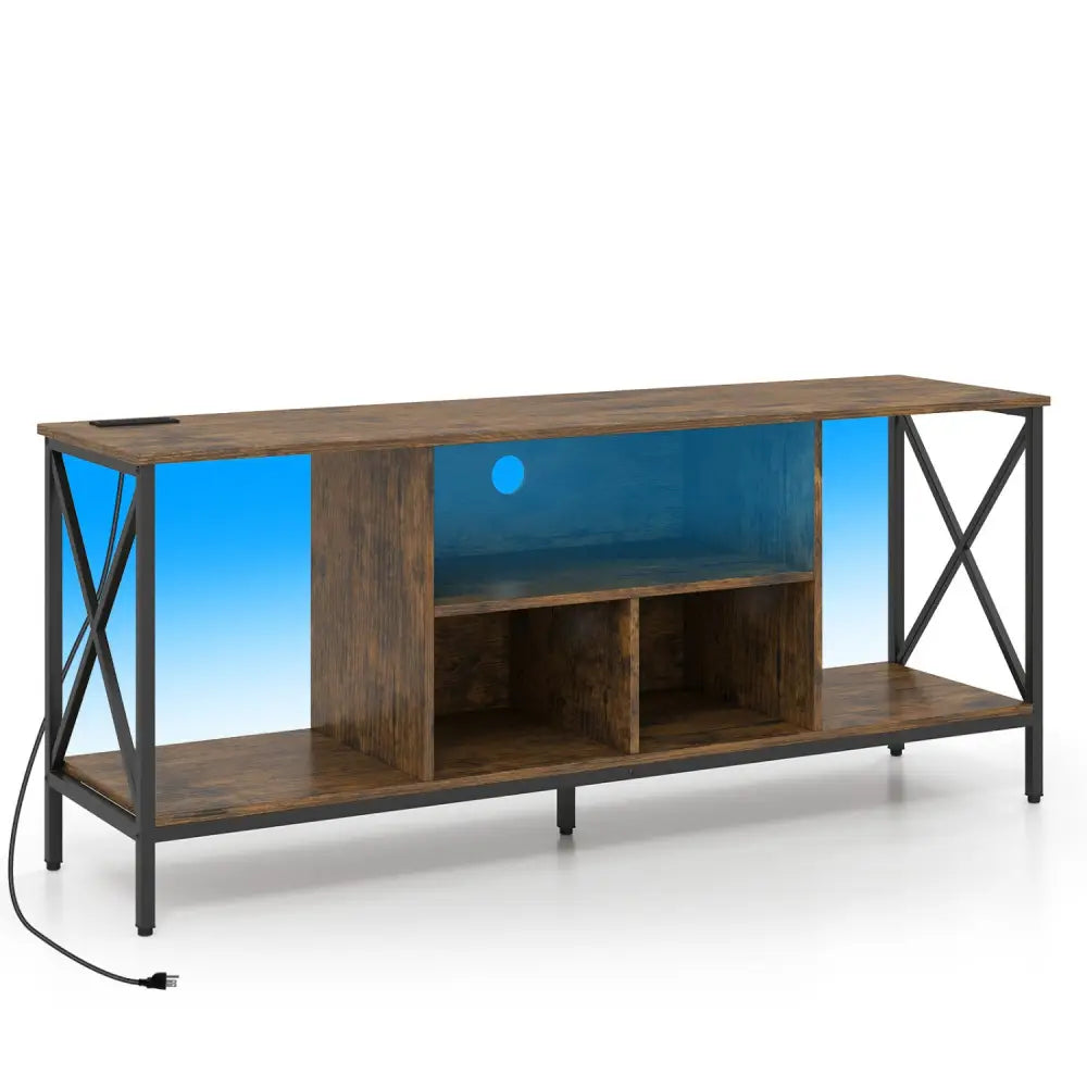 TV Stand with LED Lights for 65 Inch TV Entertainment Center with Power Outlets-Brown - Brown - Entertainment Centers &