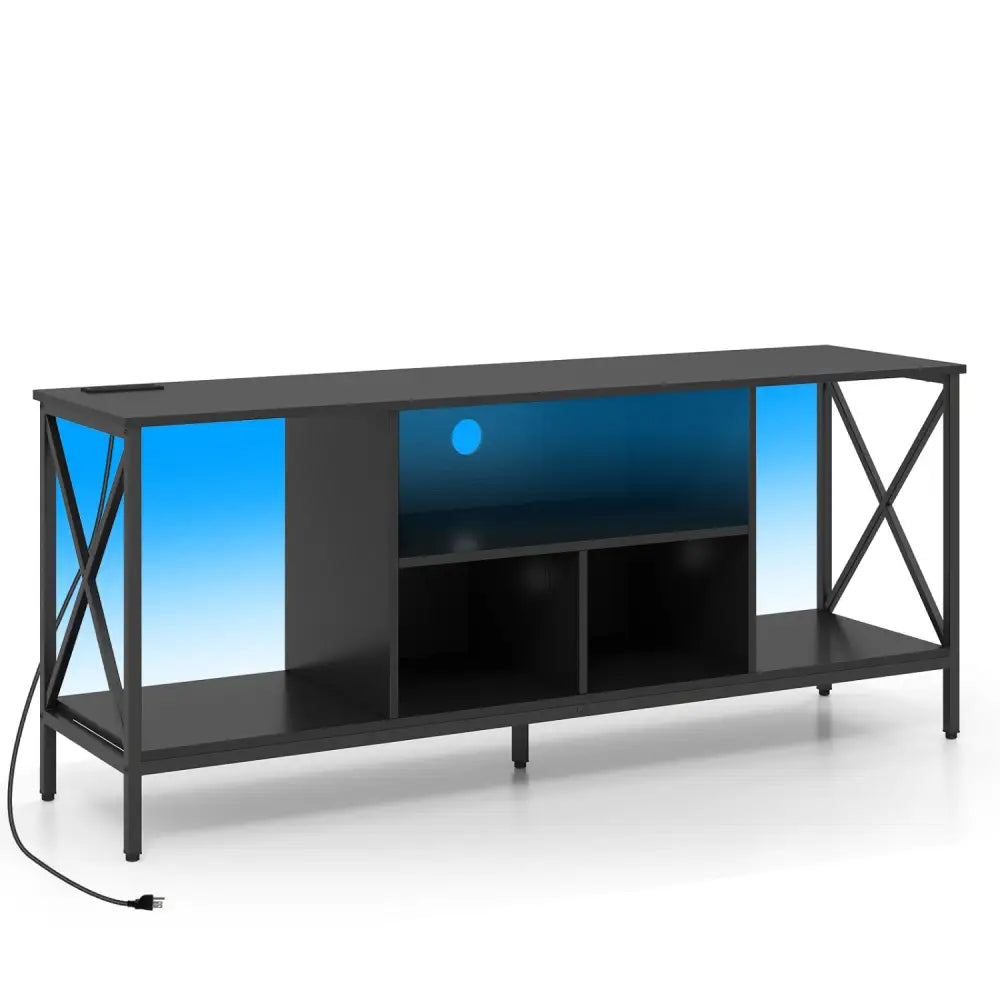TV Stand with LED Lights for 65 Inch TV Entertainment Center with Power Outlets-Black - Black - Entertainment Centers &