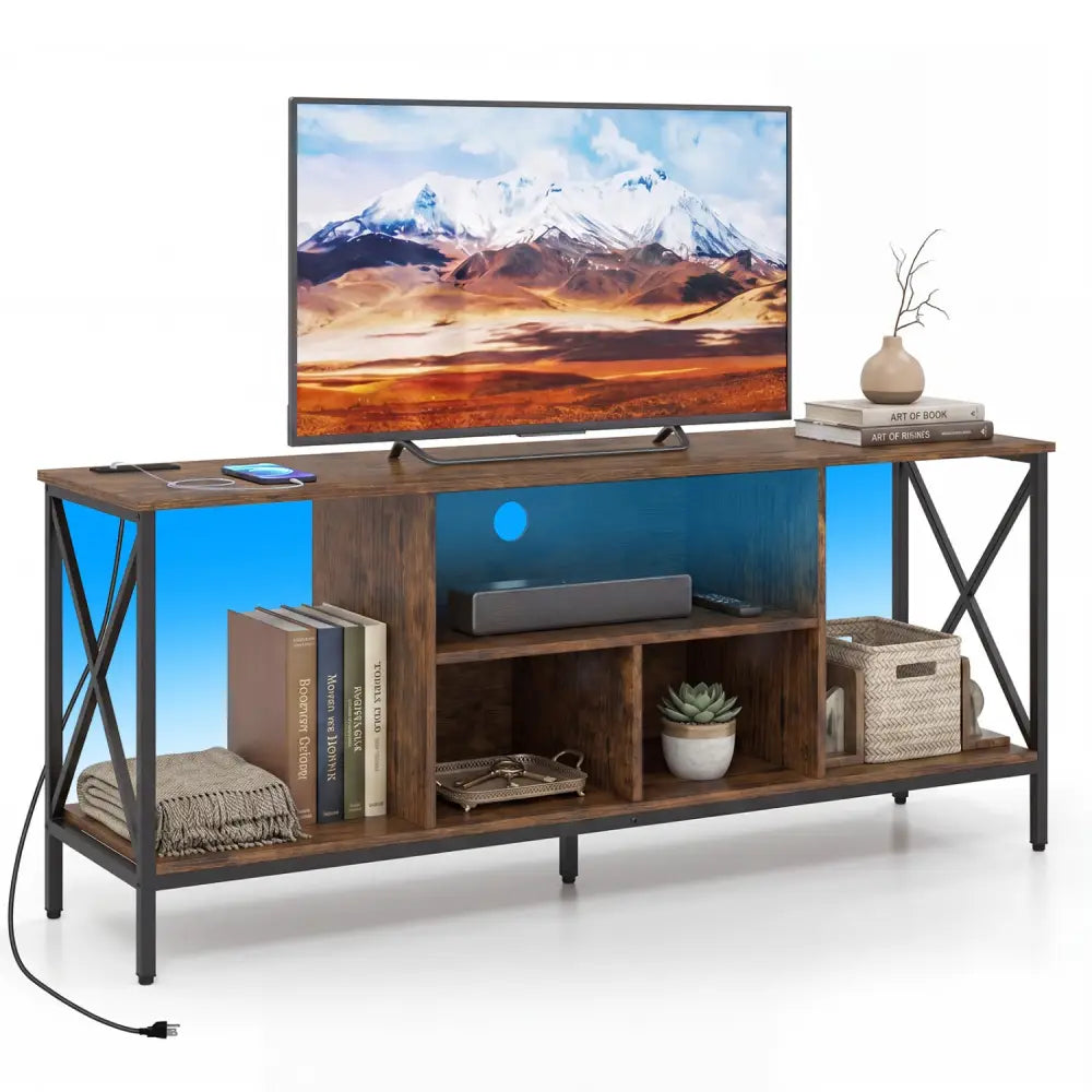 TV Stand with LED Lights for 65 Inch TV Entertainment Center with Power Outlets-Brown - Brown - Entertainment Centers &