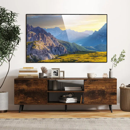 TV Stand with Power Outlets and Adjustable Shelf for 60 Inch TVs-Rustic Brown - Rustic Brown - Entertainment Centers &