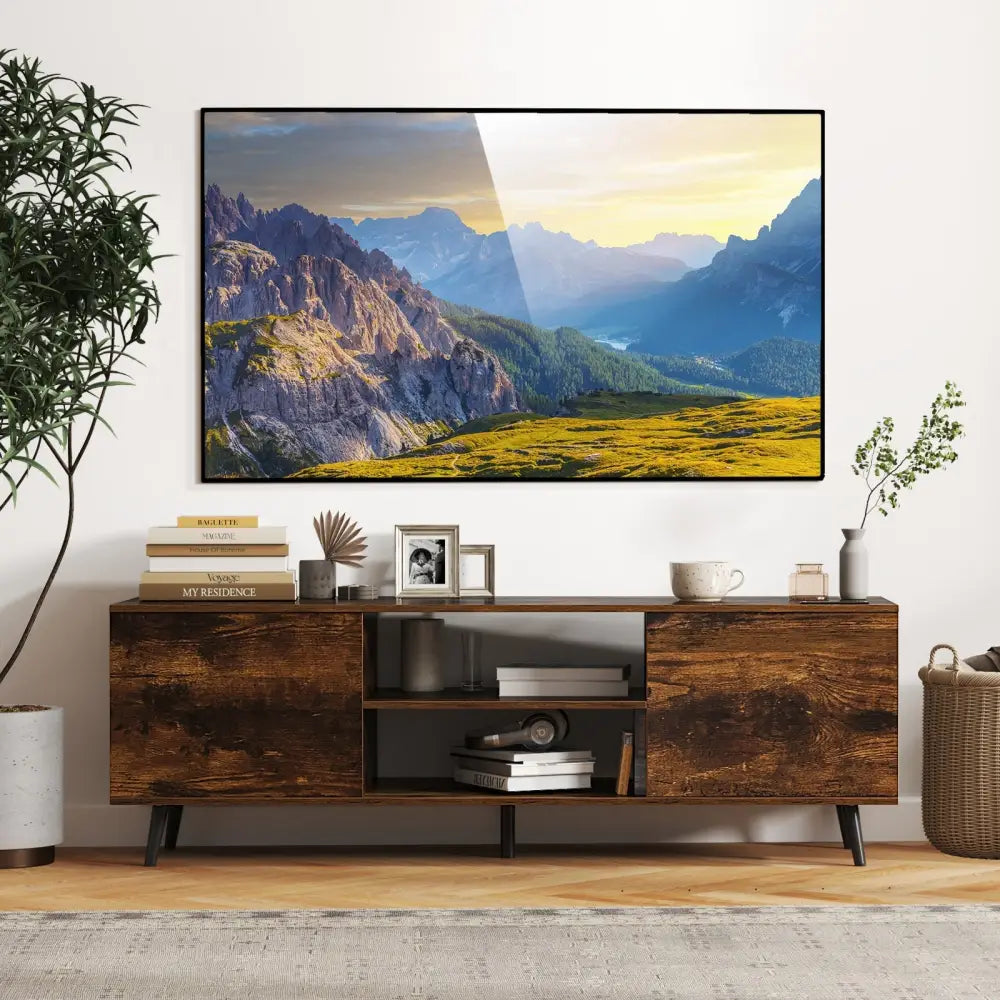 TV Stand with Power Outlets and Adjustable Shelf for 60 Inch TVs-Rustic Brown - Rustic Brown - Entertainment Centers &
