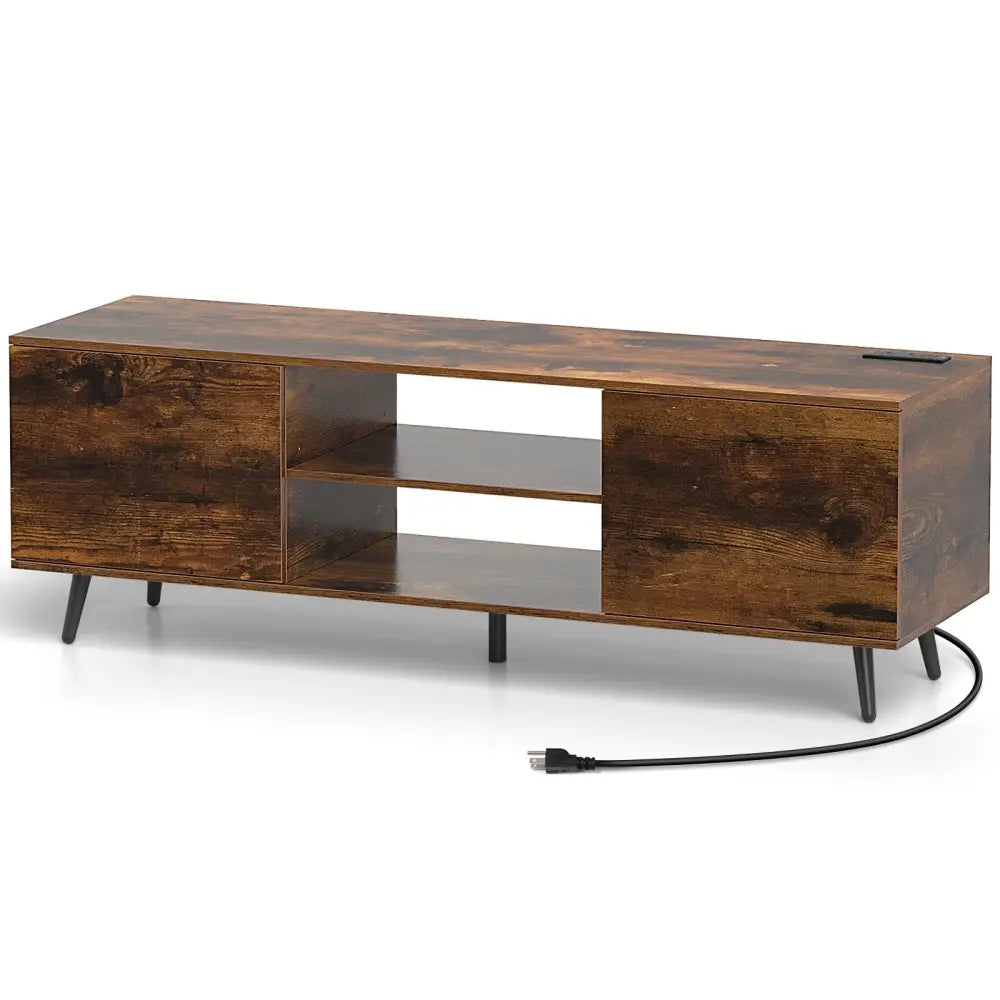 TV Stand with Power Outlets and Adjustable Shelf for 60 Inch TVs-Rustic Brown - Rustic Brown - Entertainment Centers &